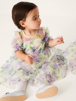 Monsoon Baby Long Sleeved Floral Ruffle Dress, Multi, Multi