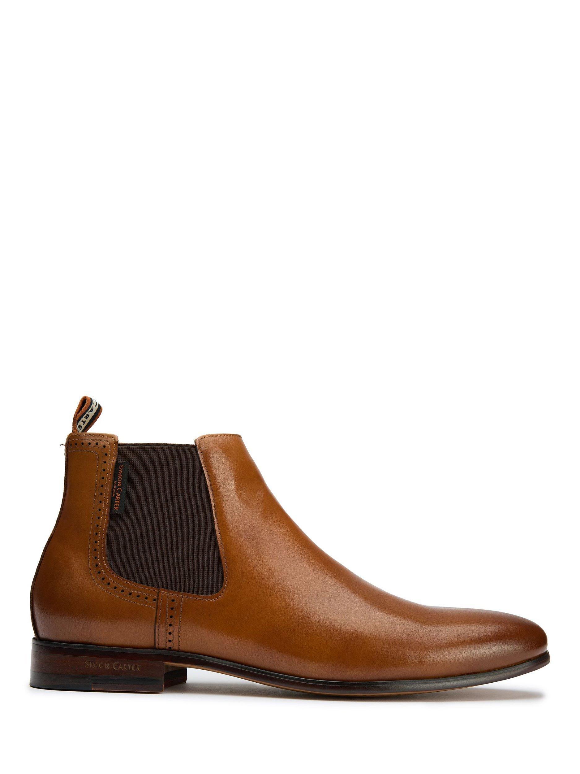 Product image 1 of 6, which shows The Simon Carter Rattle Leather Chelsea Boots, Tan, 7