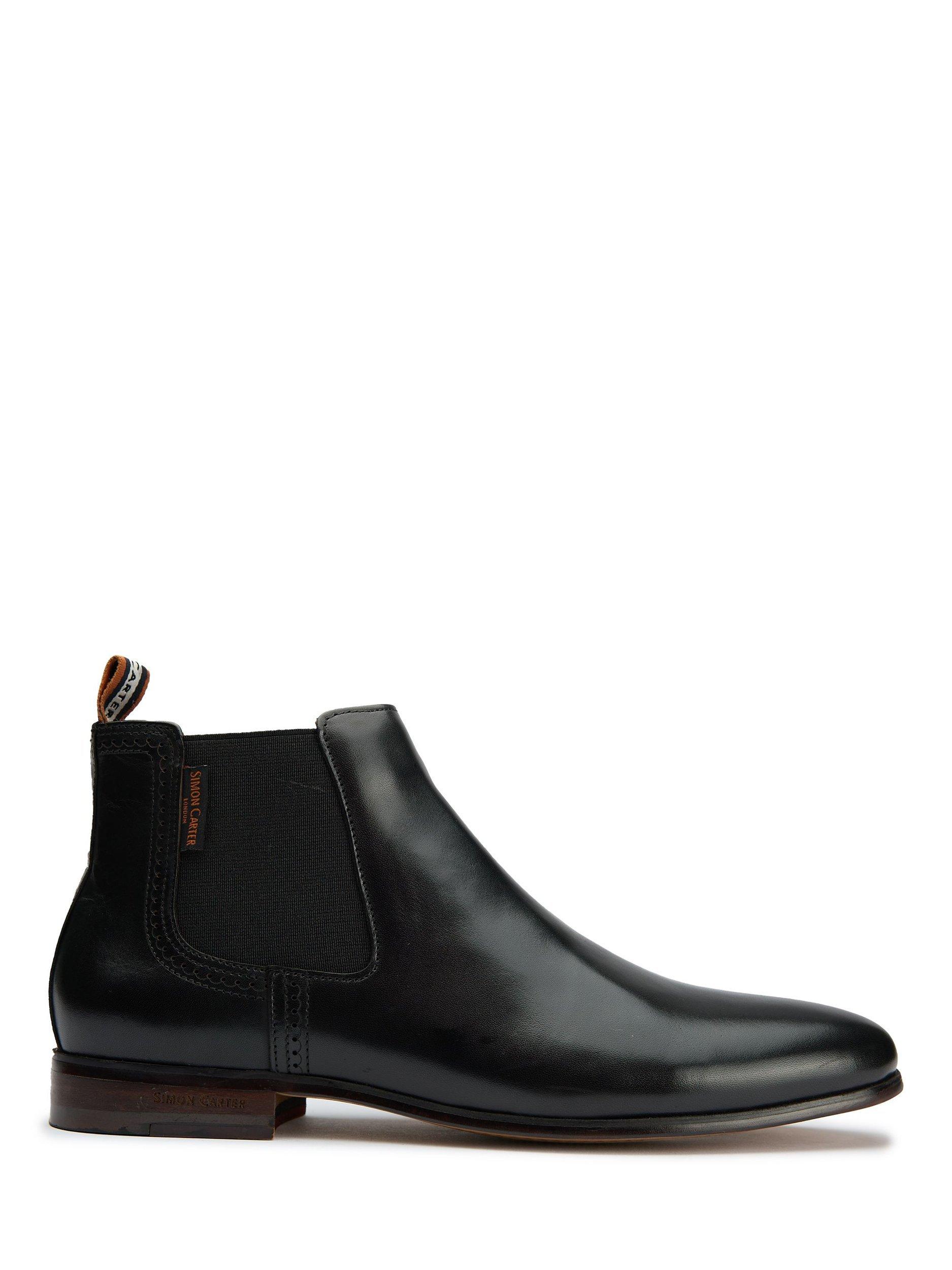 Product image 1 of 6, which shows The Simon Carter Rattle Leather Chelsea Boots, Black, 7