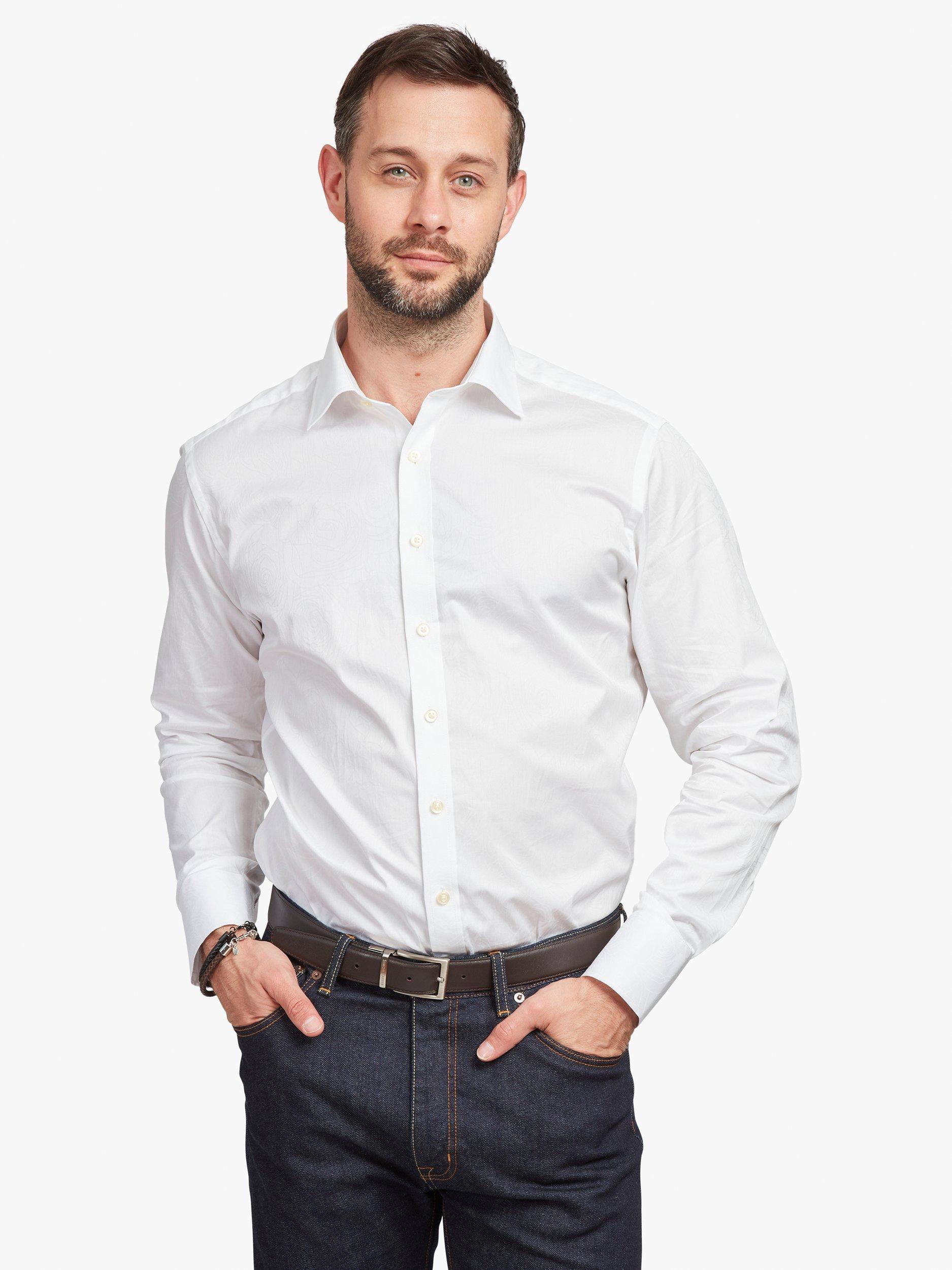 Product image 1 of 6, which shows Simon Carter Rose Jacquard Shirt, White, 15.5/R