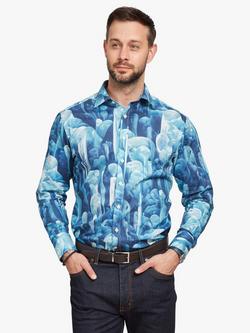 Simon Carter Avalon Cotton Tailored Fit Scene Print Shirt, Blue, Blue