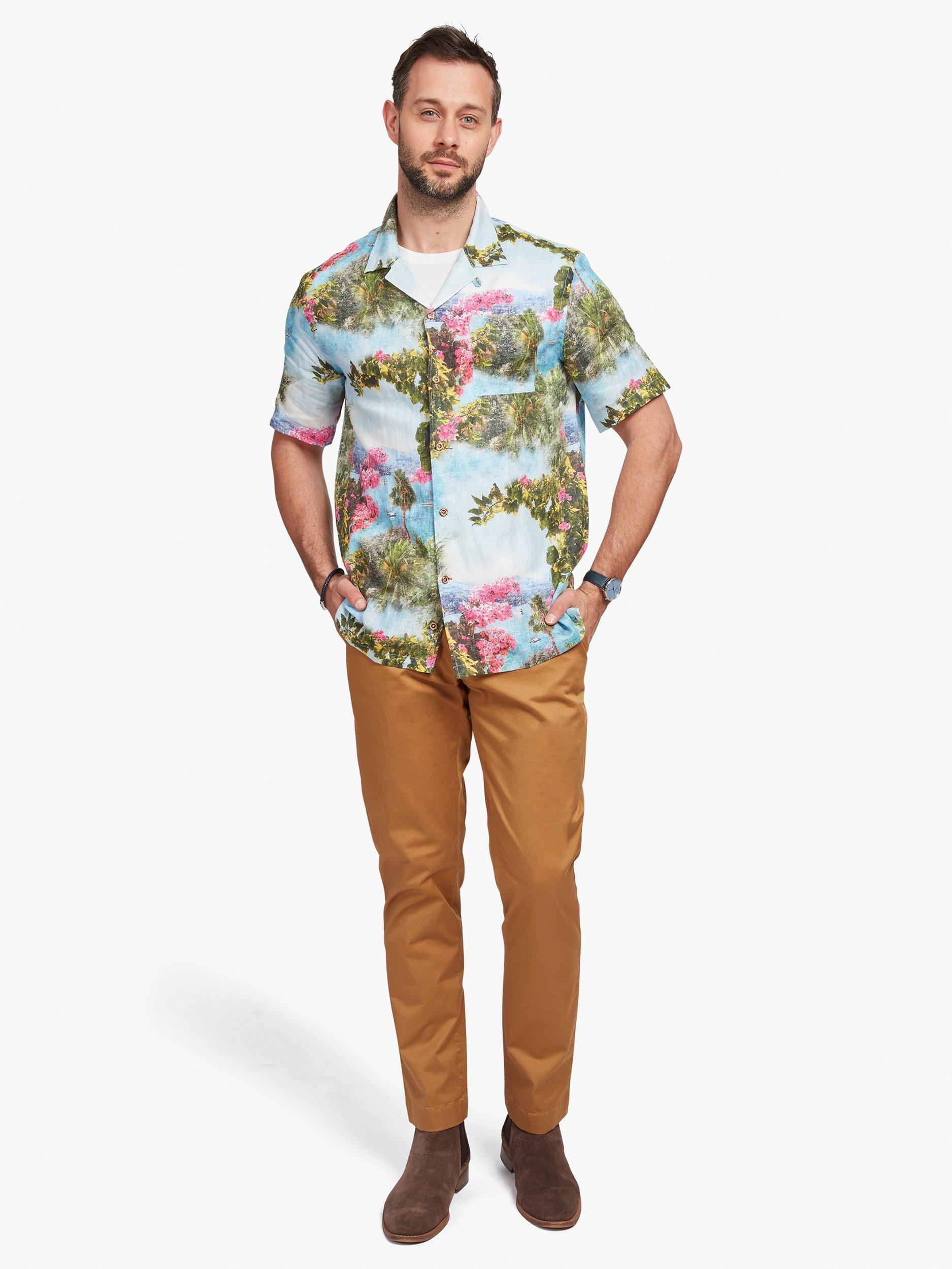 Product image 3 of 7, which shows Simon Carter Linen Regular Fit Floral Coast Resort Shirt, Multi, S