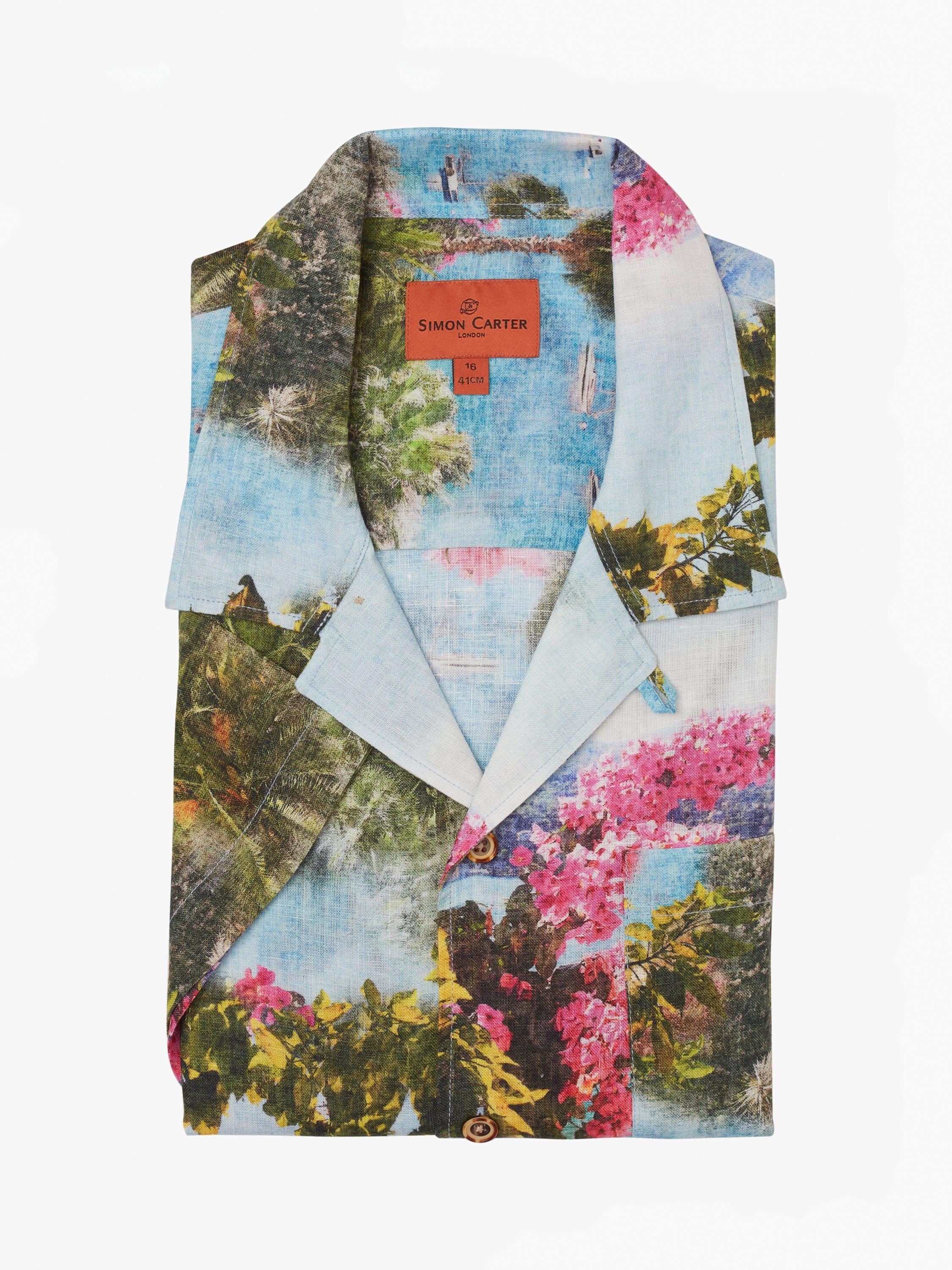 Product image 4 of 7, which shows Simon Carter Linen Regular Fit Floral Coast Resort Shirt, Multi, S