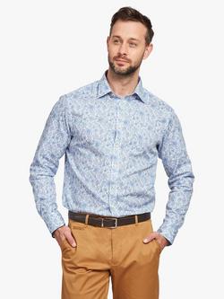 Simon Carter Cotton Tailored Fit Floral Sketch Print Shirt, White/Blue, White/Blue