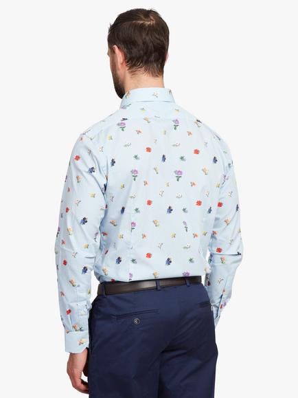 Simon Carter Cotton Tailored Fit Floral Stripe Shirt, Blue/Multi - view 2, Blue/Multi