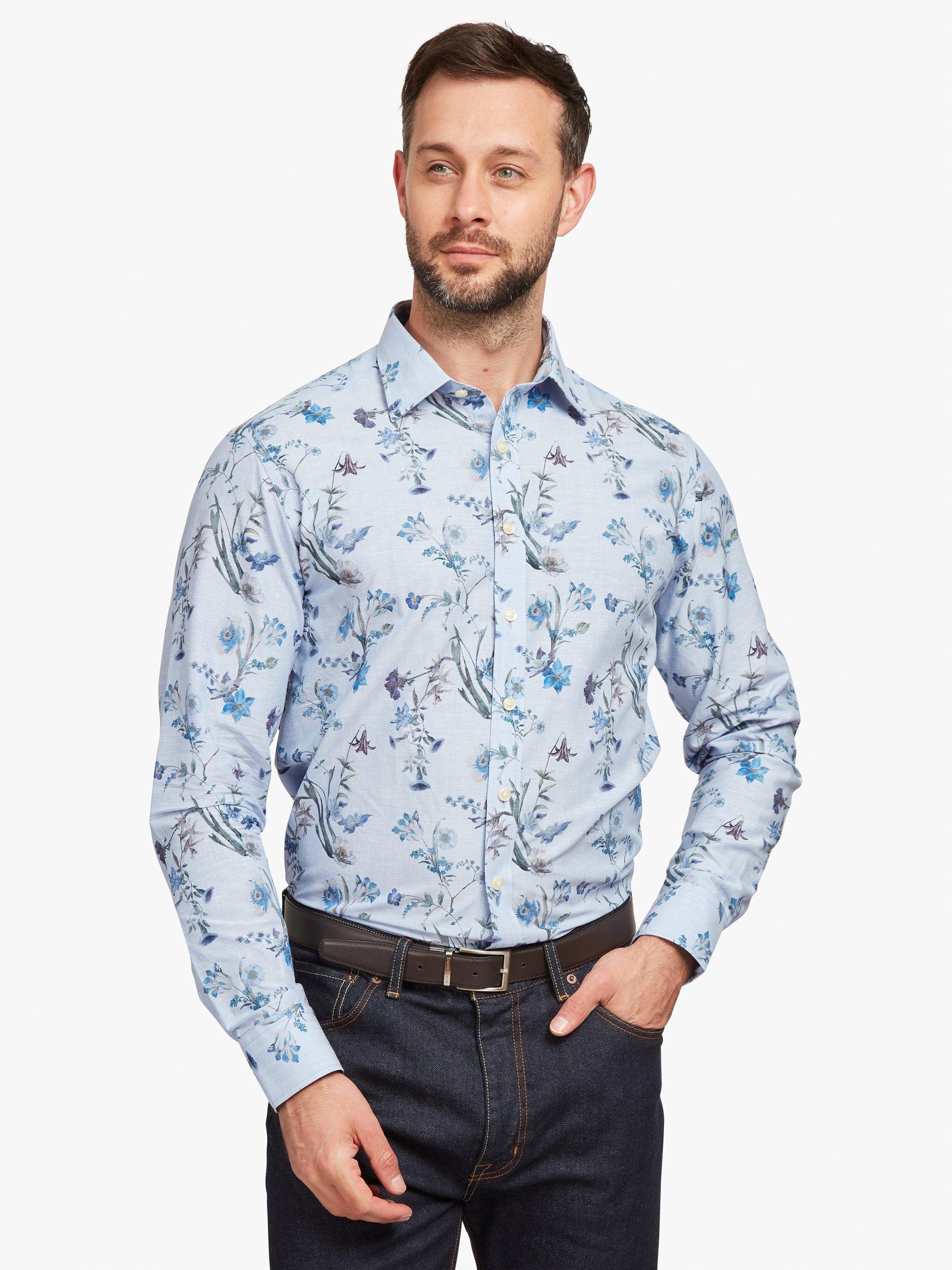 Product image 1 of 7, which shows Simon Carter Cotton Blend Tailored Fit Floral Shirt, Blue/Multi, 15/R