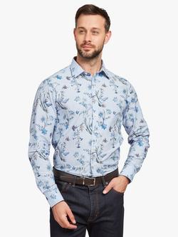 Simon Carter Cotton Blend Tailored Fit Floral Shirt, Blue/Multi, Blue/Multi