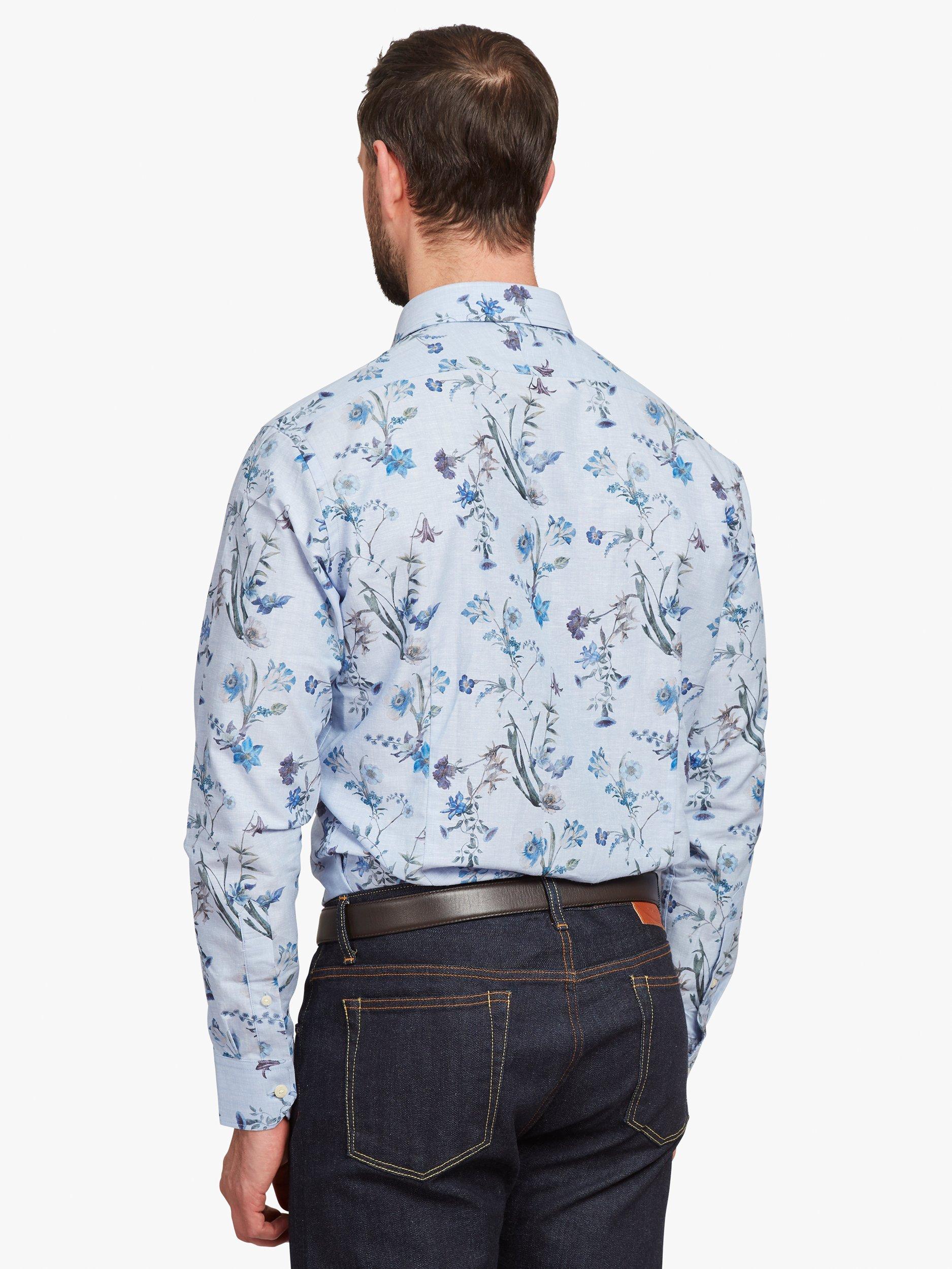 Product image 2 of 7, which shows Simon Carter Cotton Blend Tailored Fit Floral Shirt, Blue/Multi, 15/R