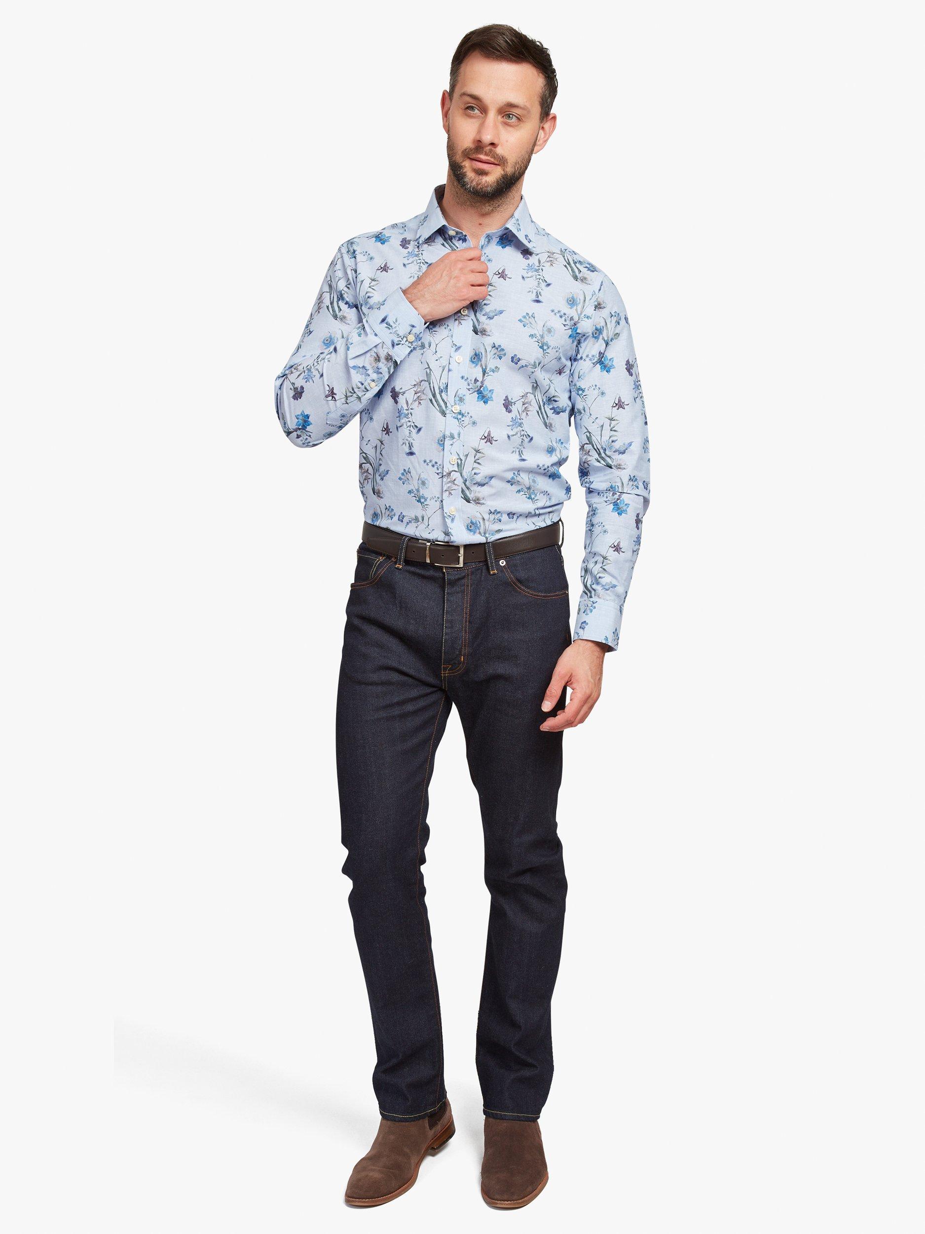 Product image 3 of 7, which shows Simon Carter Cotton Blend Tailored Fit Floral Shirt, Blue/Multi, 15/R