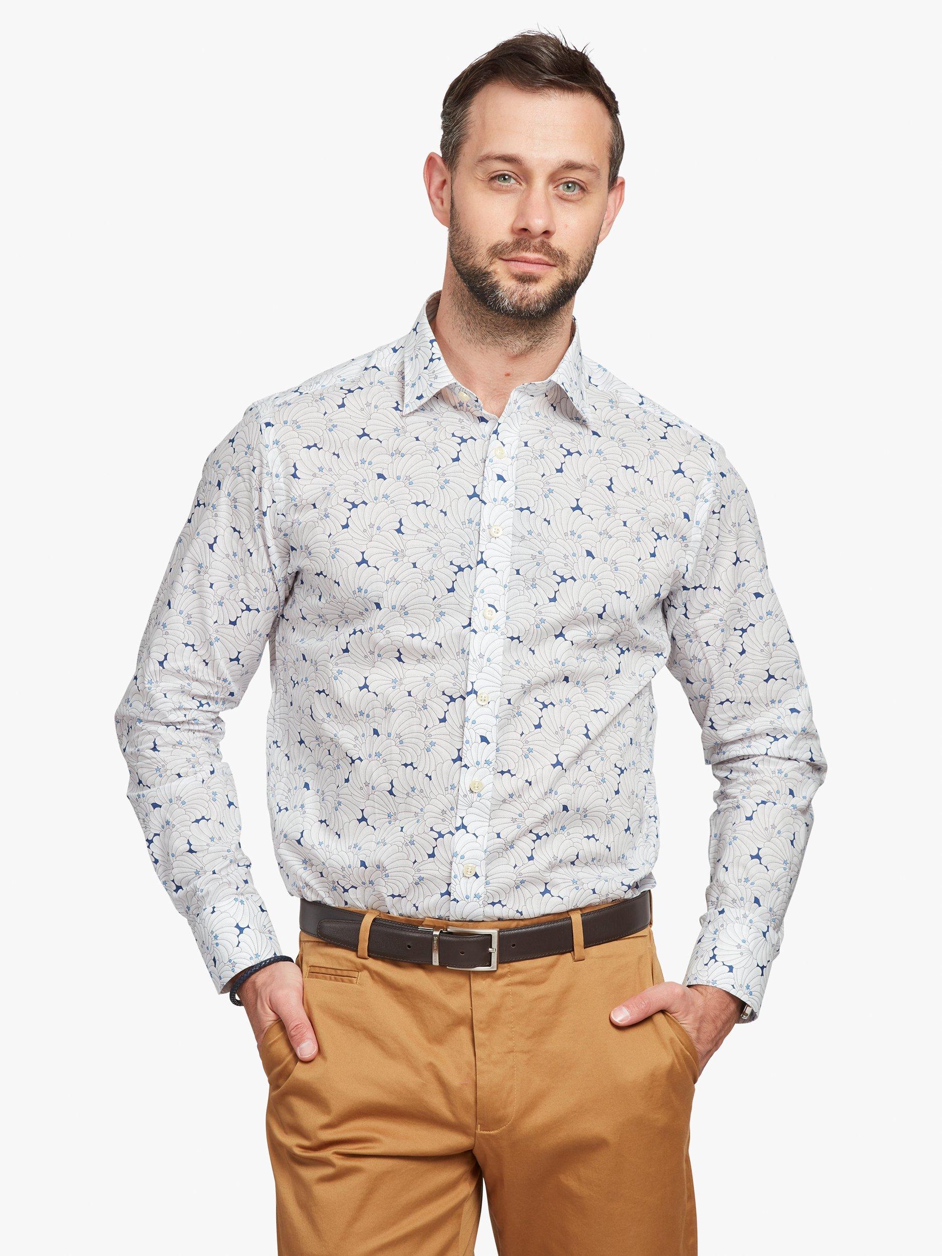 Product image 1 of 7, which shows Simon Carter Poiret Shell Shirt, Blue/Multi, 15.5/R