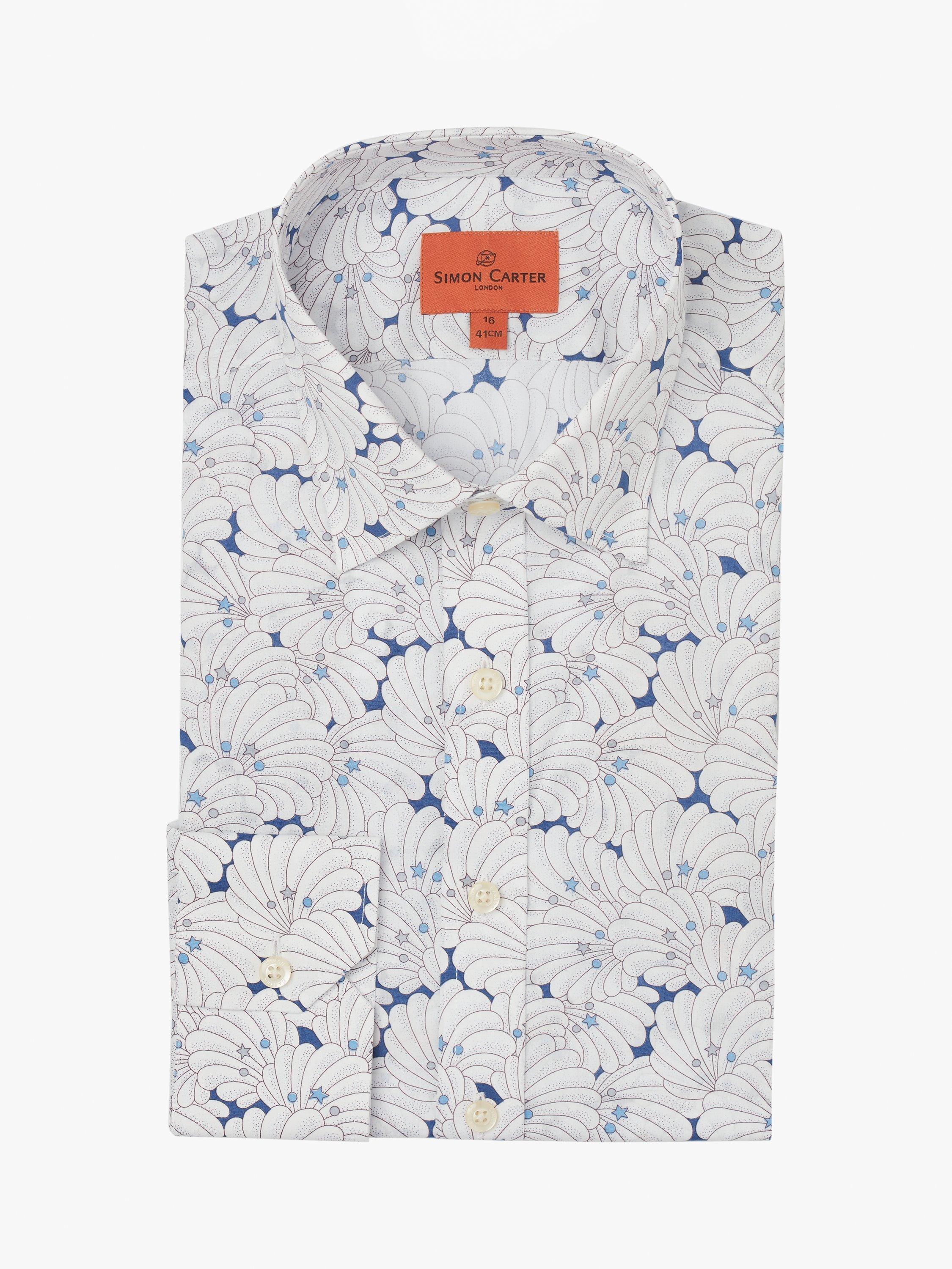 Product image 4 of 7, which shows Simon Carter Poiret Shell Shirt, Blue/Multi, 15.5/R