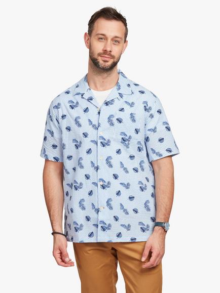 Simon Carter Wave Seersucker Short Sleeve Shirt, Blue, Blue