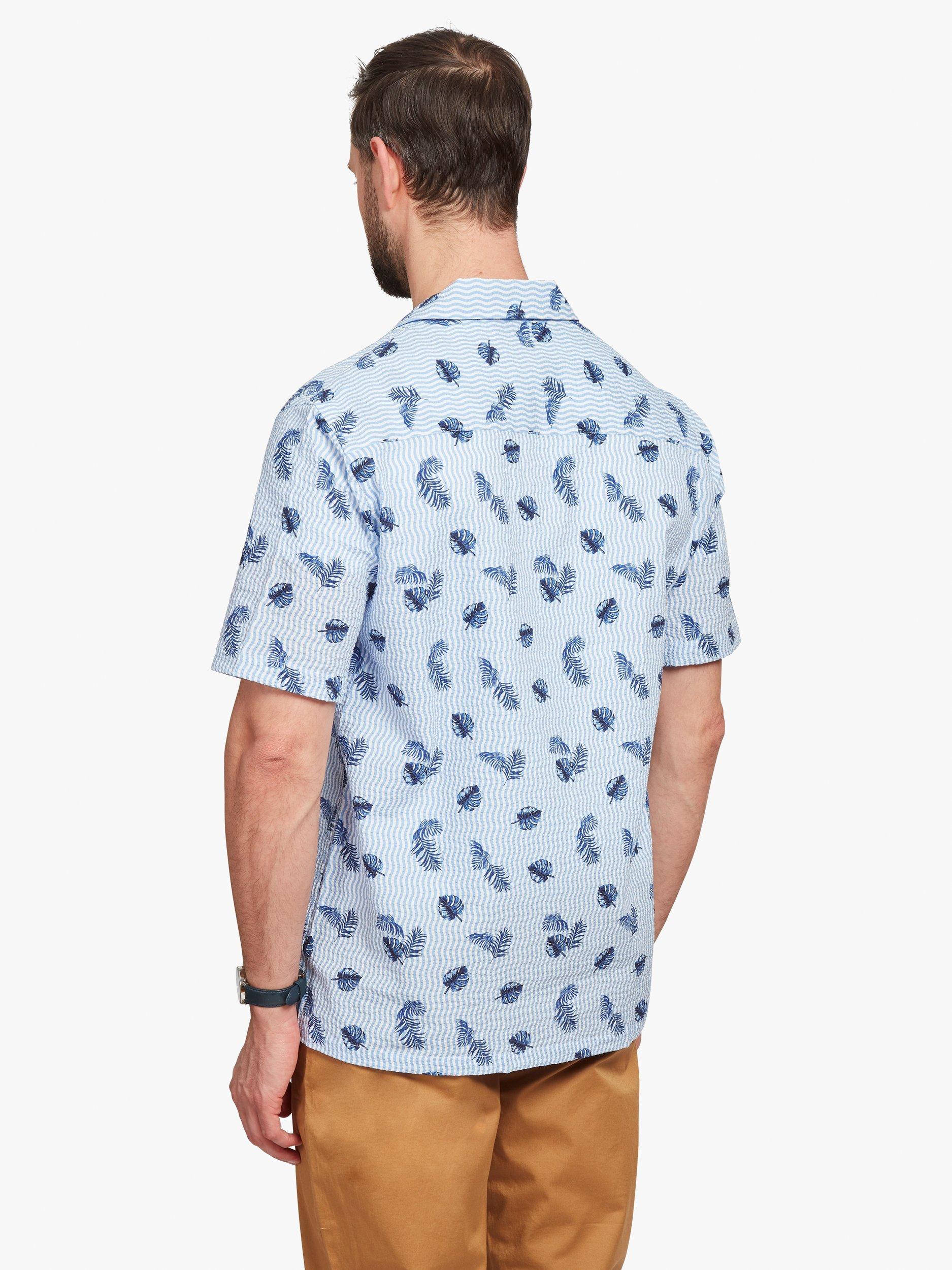 Product image 2 of 7, which shows Simon Carter Wave Seersucker Short Sleeve Shirt, Blue, S