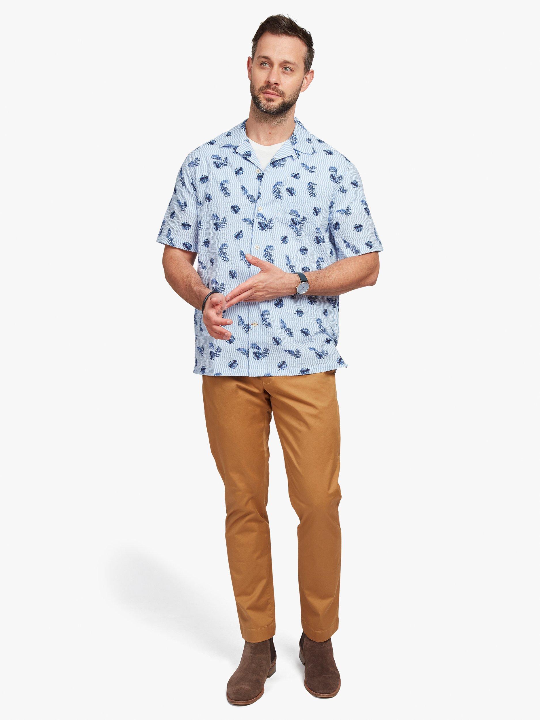 Product image 3 of 7, which shows Simon Carter Wave Seersucker Short Sleeve Shirt, Blue, S