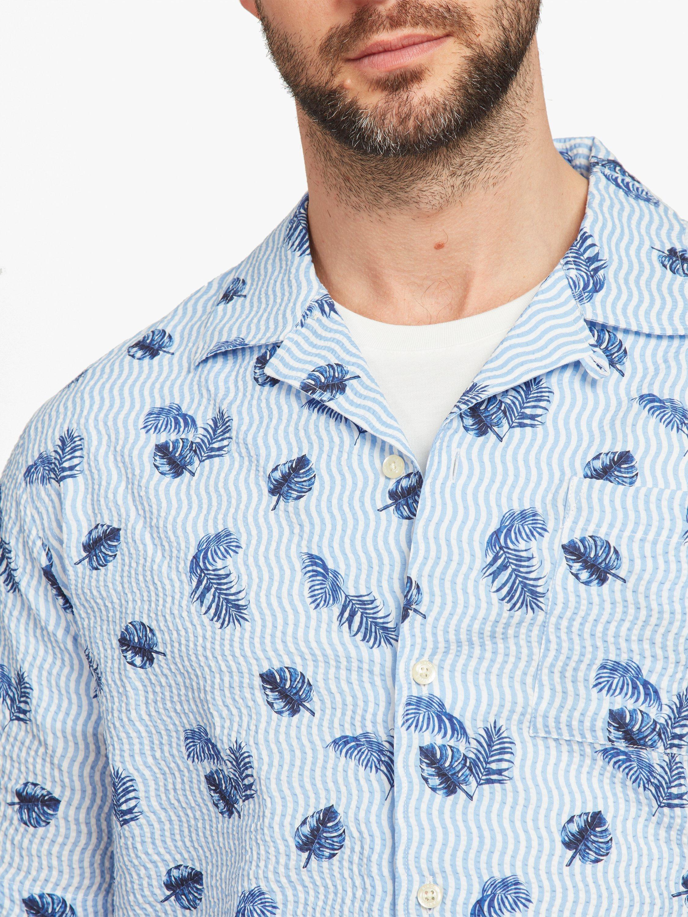 Product image 5 of 7, which shows Simon Carter Wave Seersucker Short Sleeve Shirt, Blue, S