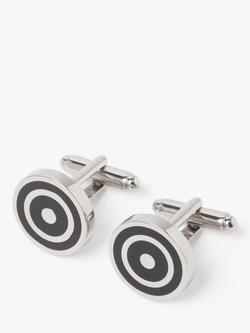 Simon Carter Orbit Enamel Round Cufflinks, Silver/Black, Silver/Black