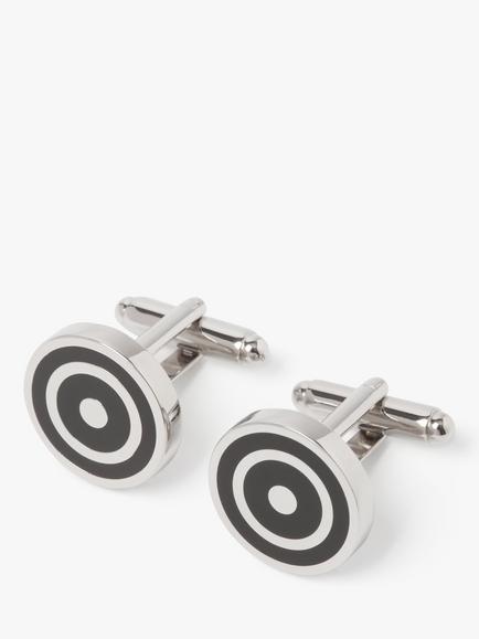Simon Carter Orbit Enamel Round Cufflinks, Silver/Black, Silver/Black