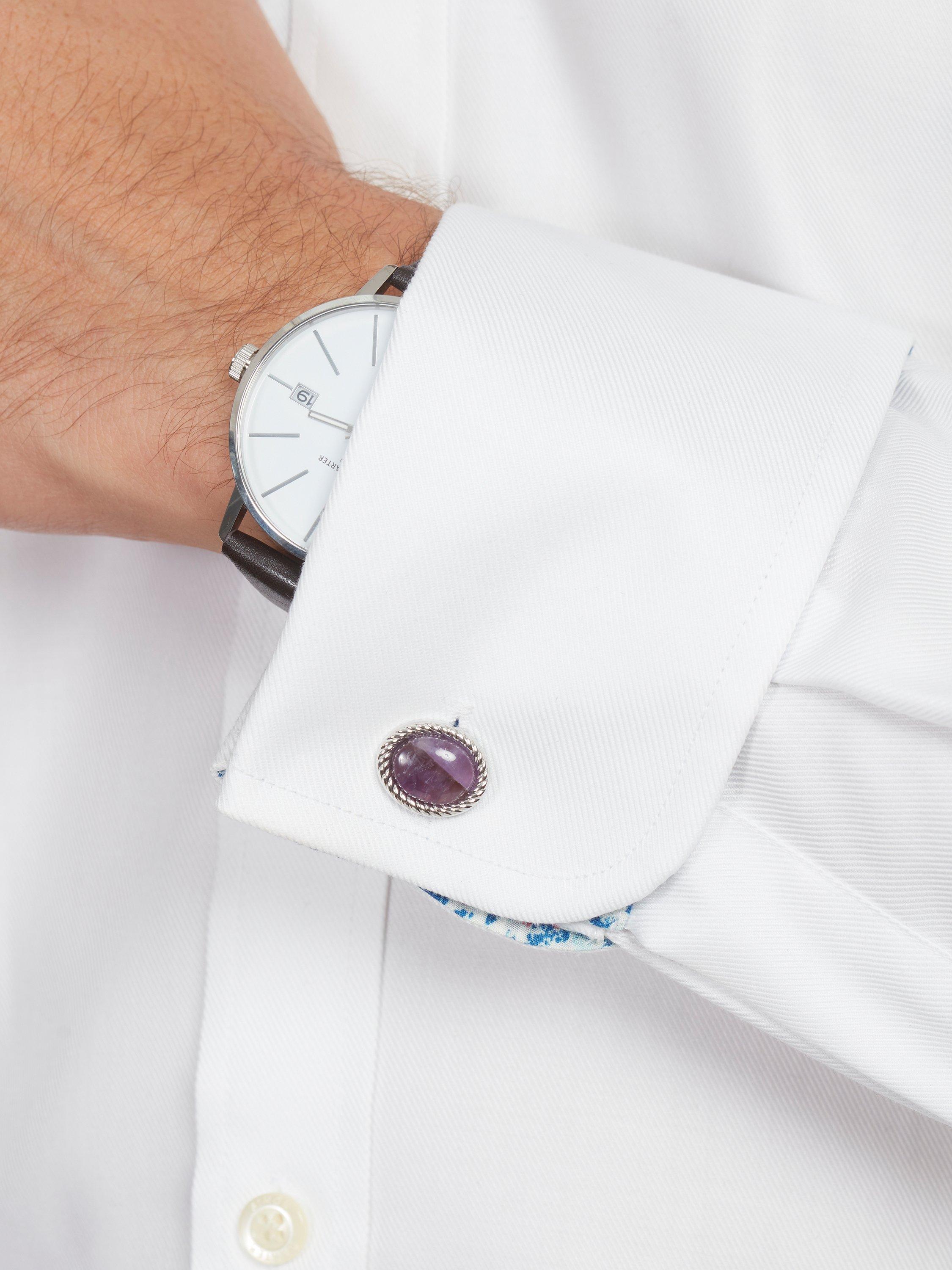Product image 2 of 4, which shows Simon Carter Charles Amethyst Cufflinks, Silver/Purple