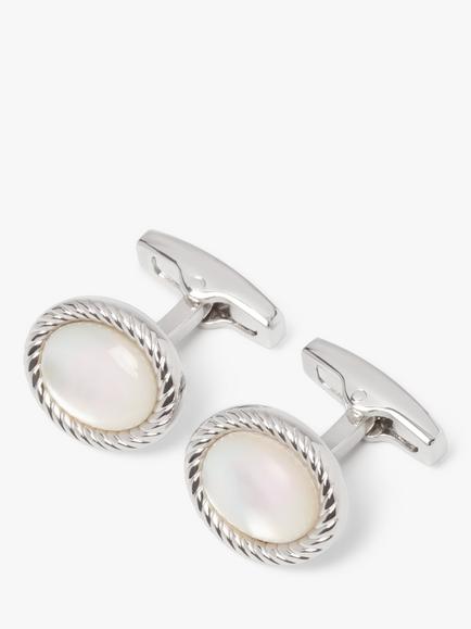 Simon Carter Charles Mother of Pearl Cufflinks, Silver/White