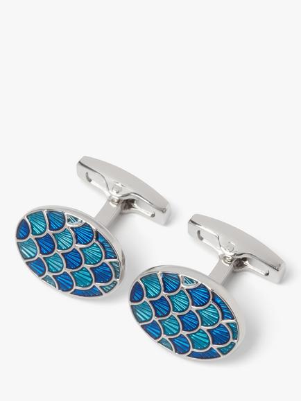 Simon Carter Cycloid Aegean Shells Cufflinks, Silver/Blue