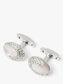 Simon Carter Deco Waves Domed Oval Cufflinks, Silver/White