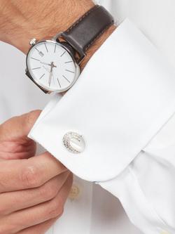 Simon Carter Deco Waves Domed Oval Cufflinks - view 2, Silver/White