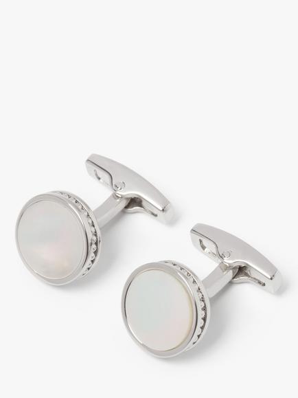 Simon Carter Edwardian Mother of Pearl Cufflinks, Silver/White