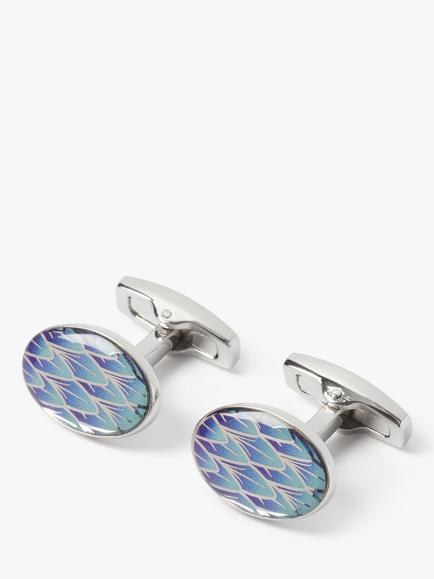 Simon Carter Ombre Enamel Effect Feather Cufflinks, Silver/Blue