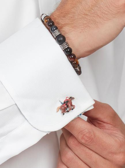 Simon Carter Horse Racing Cufflinks - view 2, Silver/Multi
