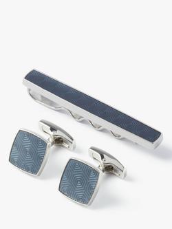 Simon Carter Adagio Tie Slide and Cufflink Set, Silver/Indigo Blue, Silver/Indigo Blue