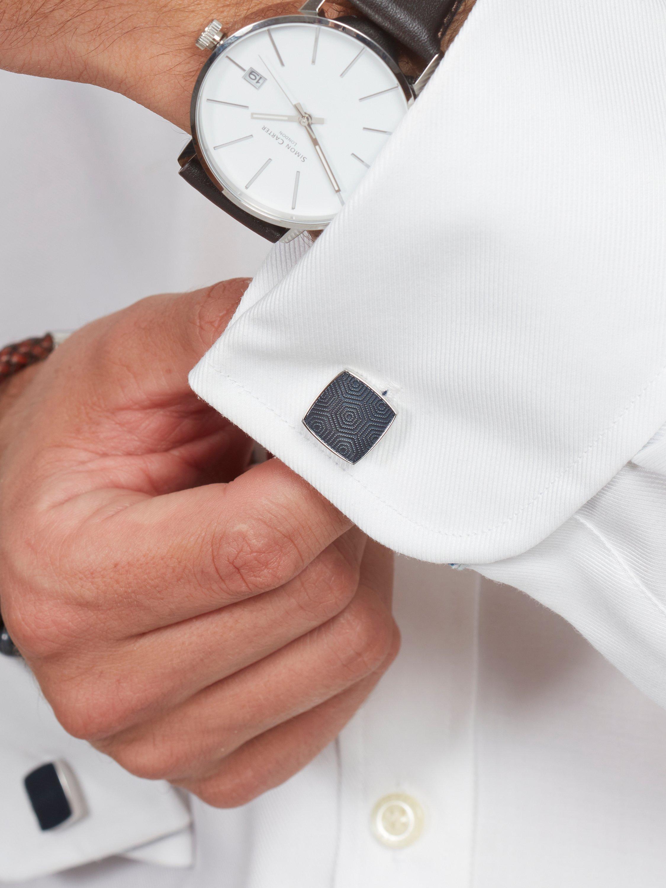 Product image 2 of 6, which shows Simon Carter Adagio Tie Slide and Cufflink Set, Silver/Indigo Blue