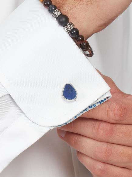 Simon Carter Sodalite Pebble Cufflinks, Silver/Blue - view 2, Silver/Blue