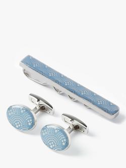 Simon Carter Brio Art Nouveau Tie Slide and Cufflink Set, Light Blue/Silver, Light Blue/Silver
