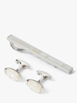 Simon Carter Mother of Pearl Mosaic Tie Slide & Cufflinks, Silver, Silver