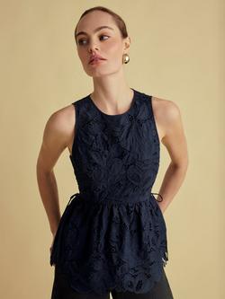 FLORERE Lace Peplum Top, Navy, Navy