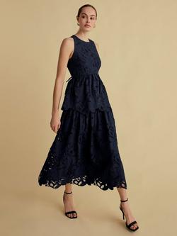 FLORERE Lace Peplum Top, Navy - view 2, Navy