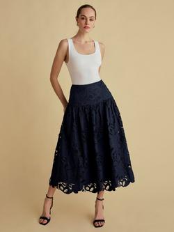 FLORERE Lace Midi Skirt, Navy, Navy