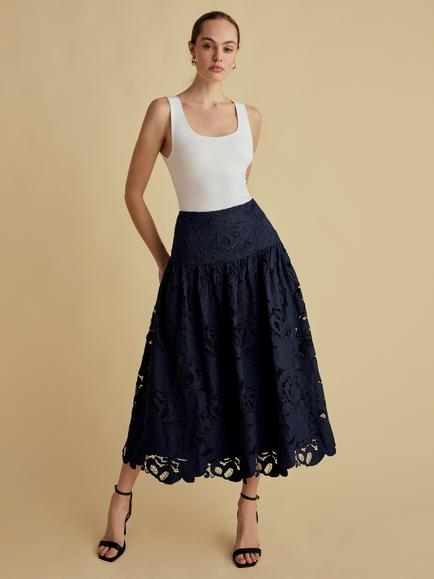 FLORERE Lace Midi Skirt, Navy, Navy