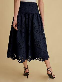 FLORERE Lace Midi Skirt, Navy - view 2, Navy