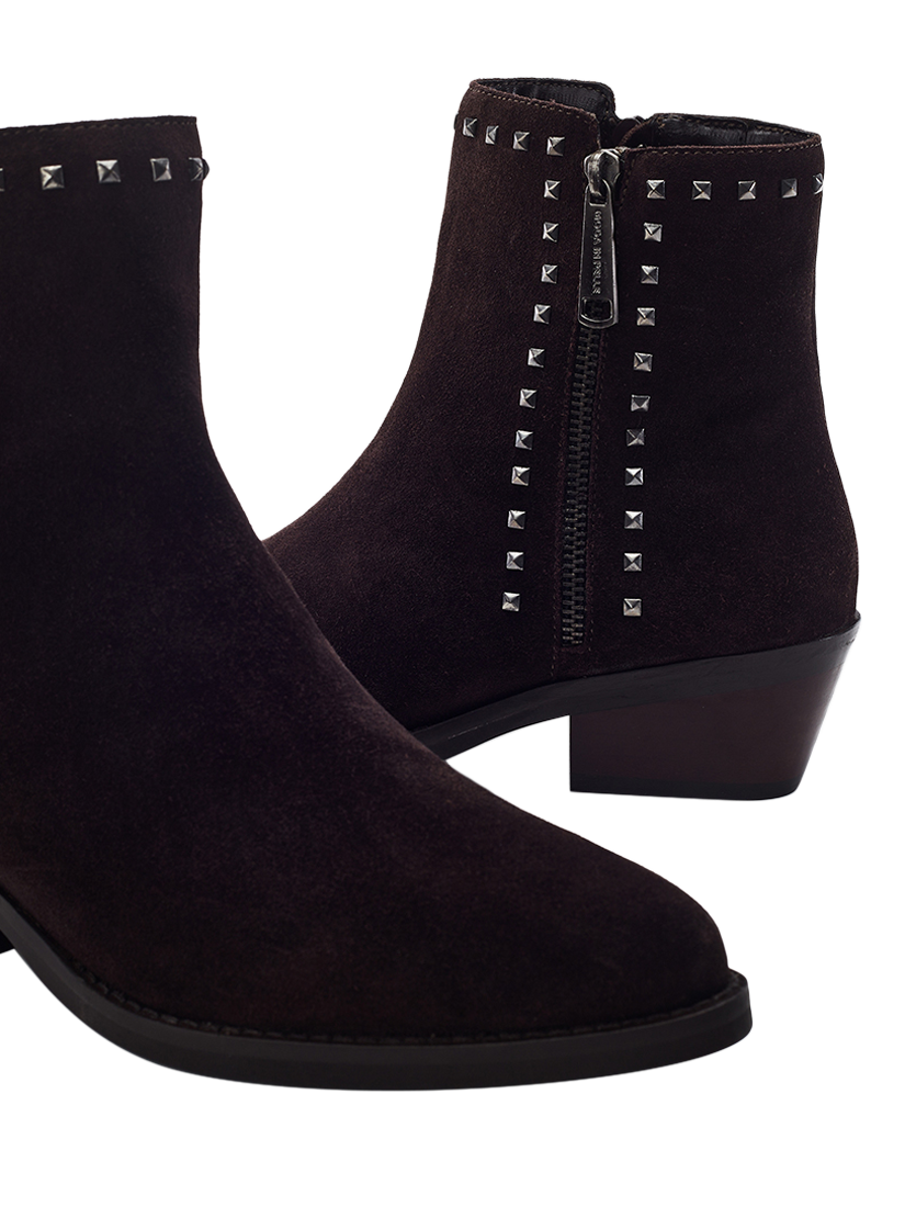 Product image 4 of 4, which shows Moda in Pelle Ossio Suede Stud Embellished Ankle Boots, Brown, 3