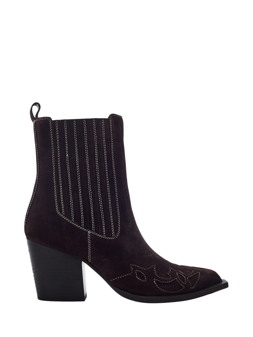 Moda in Pelle Pavia Suede Western Ankle Boots, Dark Brown
