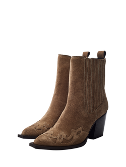 Moda in Pelle Pavia Suede Western Ankle Boots, Taupe - view 2, Taupe
