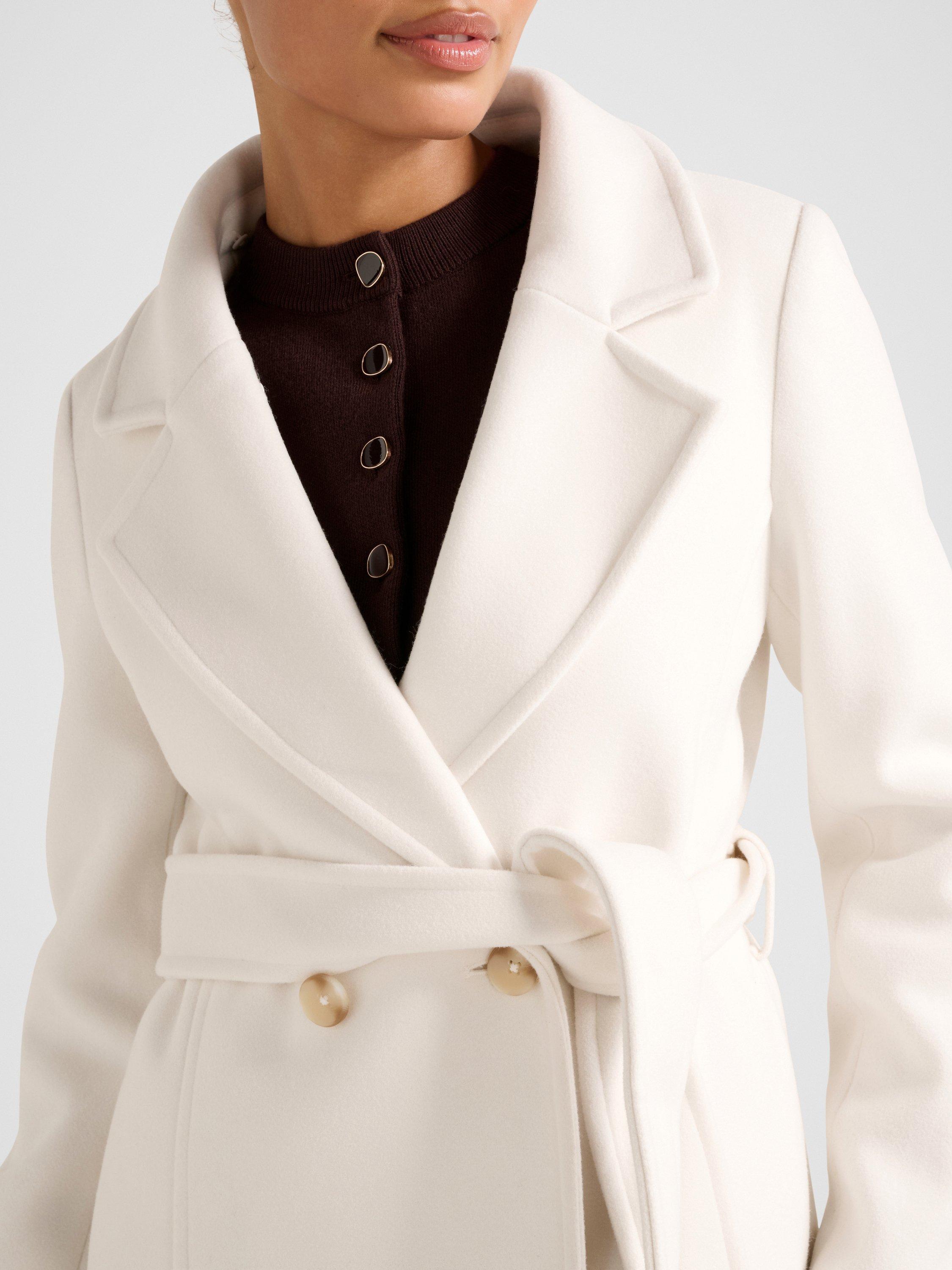 Forever New Rocky Faux Fur Collar Wrap Coat, Cream