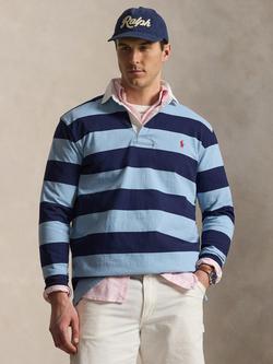 Ralph Lauren Iconic Long Sleeve  Stripe Rugby Shirt, Powder Blue Newport Navy - view 2, Powder Blue Newport Navy