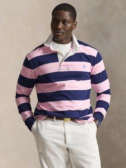 Ralph Lauren Long Sleeve Rugby Shirt, Pink/Navy - view 2, Carmel Pink/Npt Navy