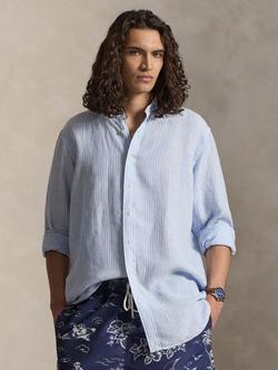 Polo Ralph Lauren Big & Tall Linen Stripe Sport Shirt, Blue White, 7188b Blue White