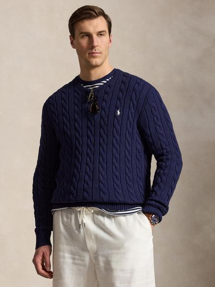 Polo Ralph Lauren Big & Tall Cotton Cable Knit Jumper, Bright Navy