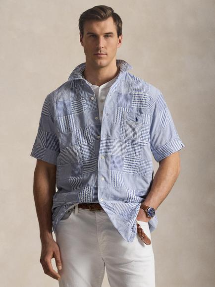 Polo Ralph Lauren Cotton Regular Fit Patchwork Shirt, Blue, Blue