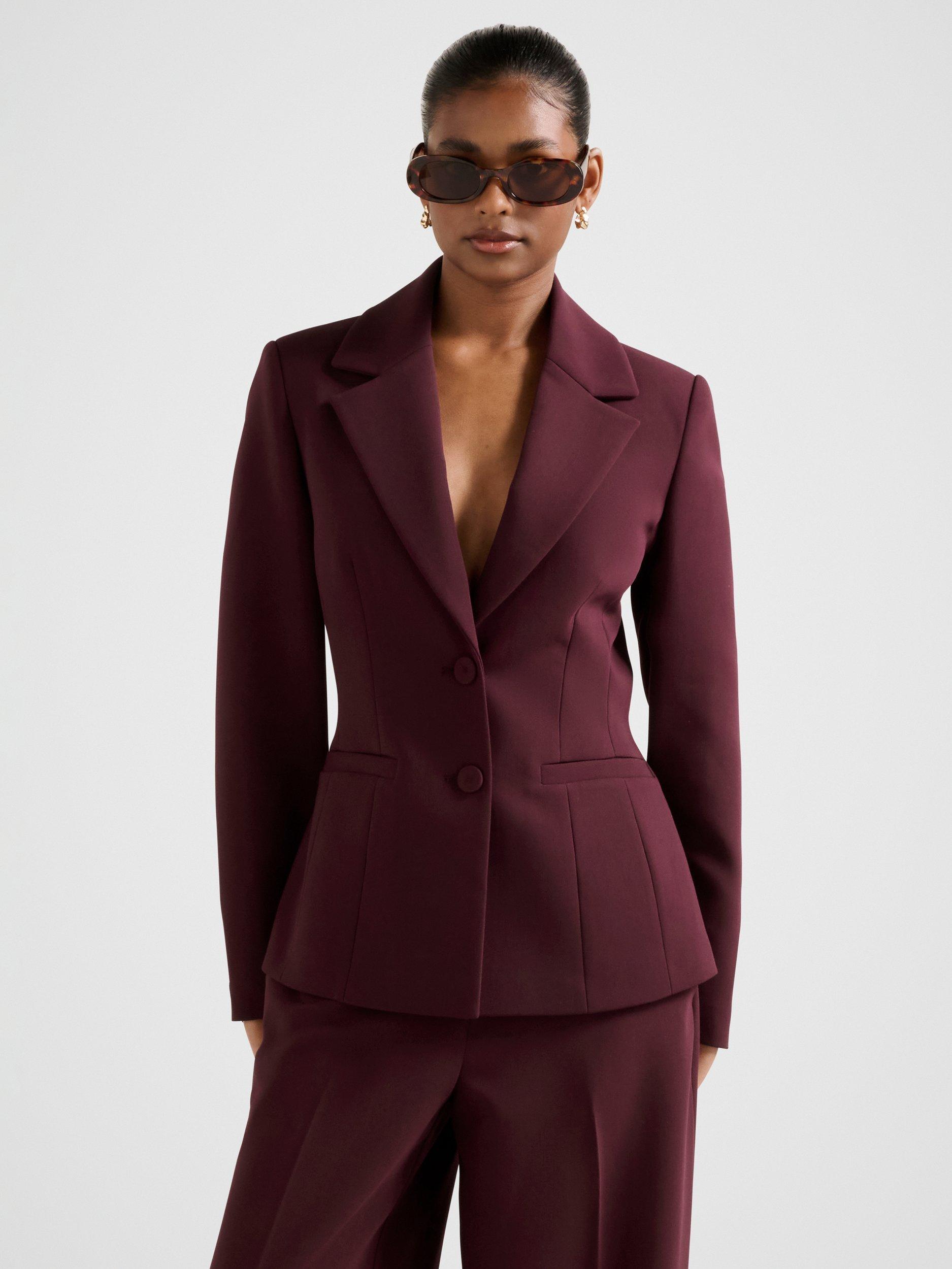 Product image 1 of 5, which shows Forever New Petite Lee Nipped Waist Blazer, Cherry, 4