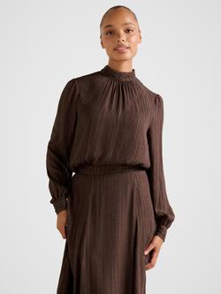Forever New Preslee Neck Tie Blouse, Chocolate Metallic, Chocolate Metallic